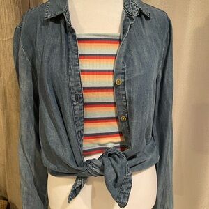 American Eagle Striped Ribbed Tube Top XS Multicolor Stretch Strapless Crop Top